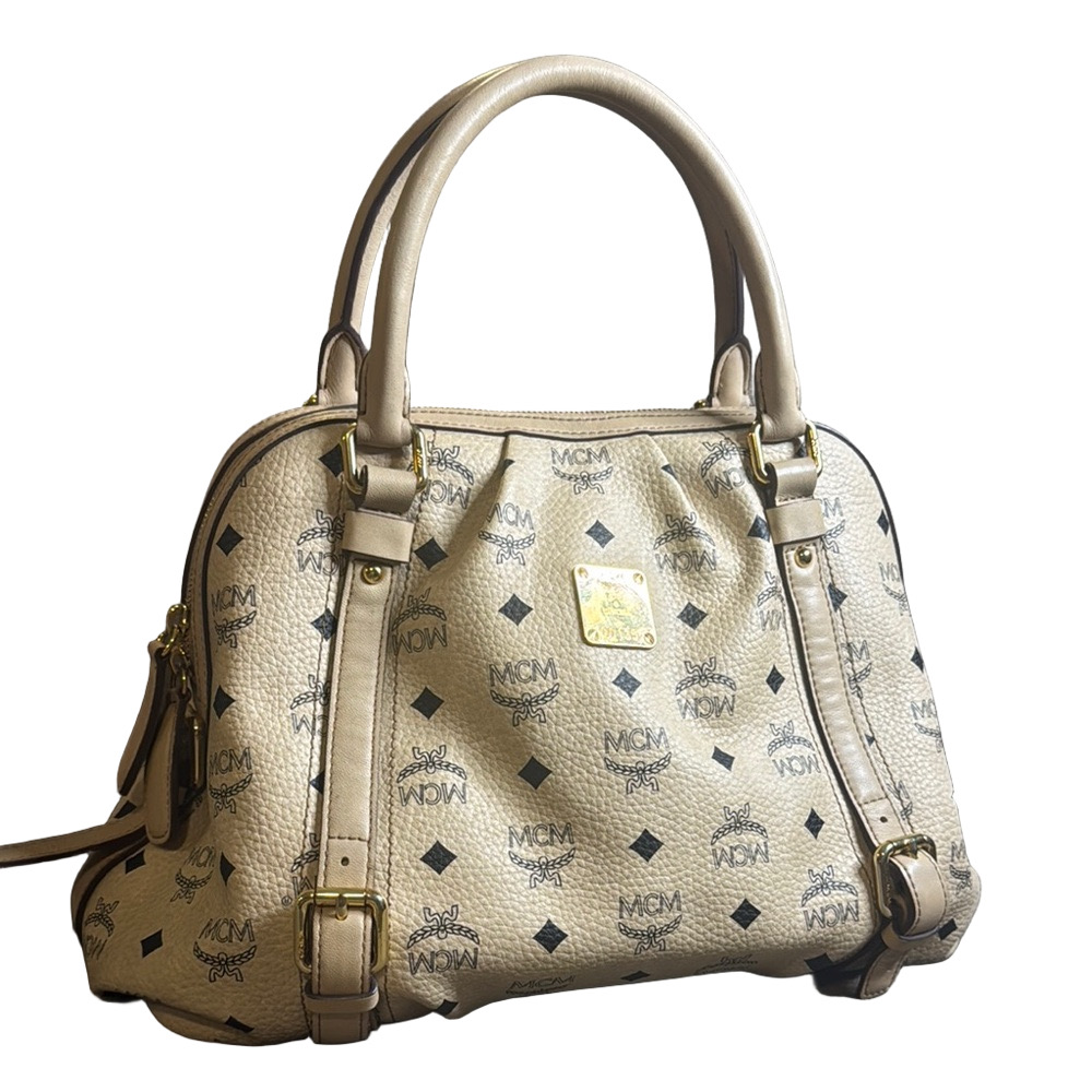 MCM Cream and Black Satchel